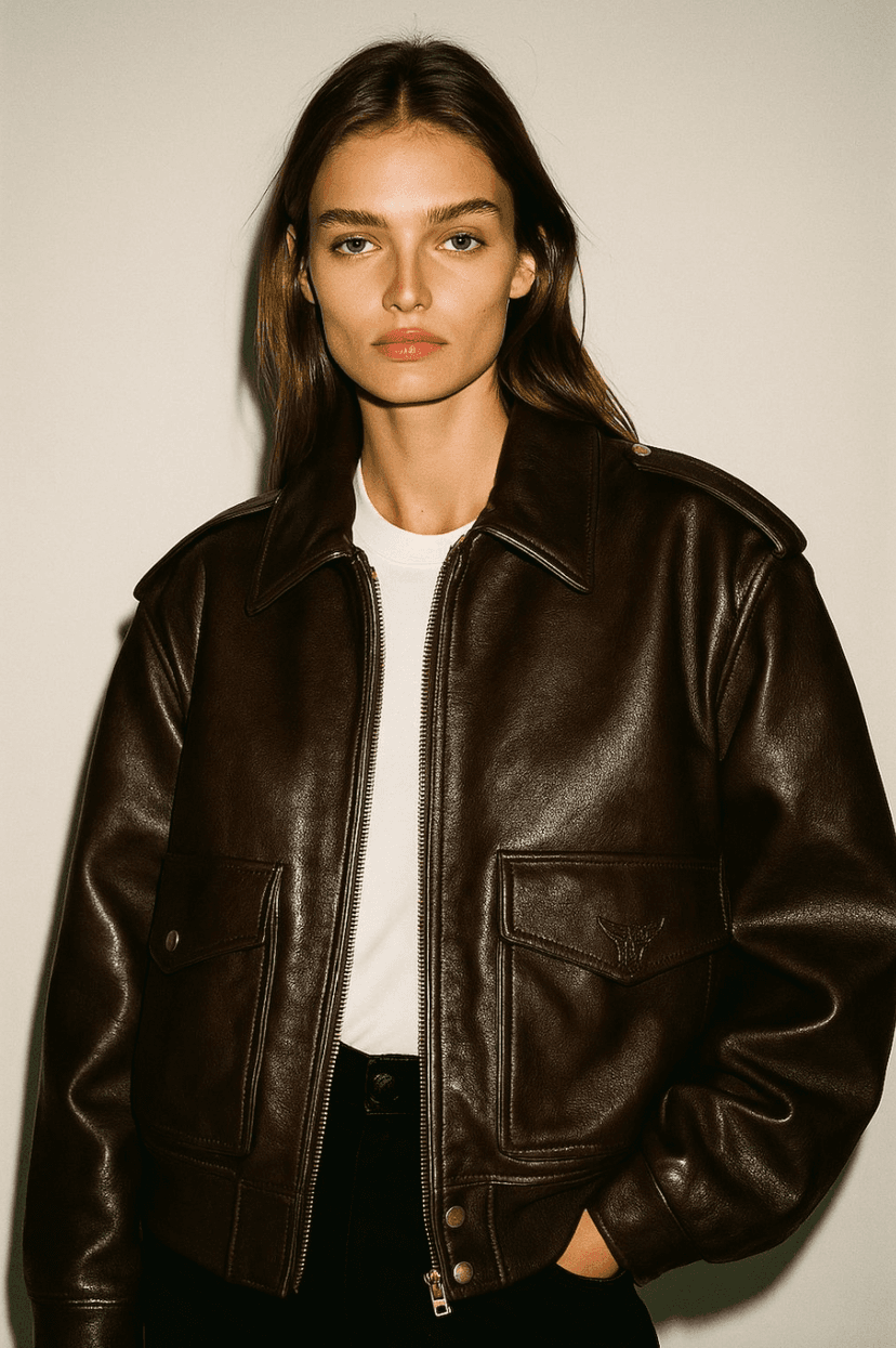 Model in leather jacket